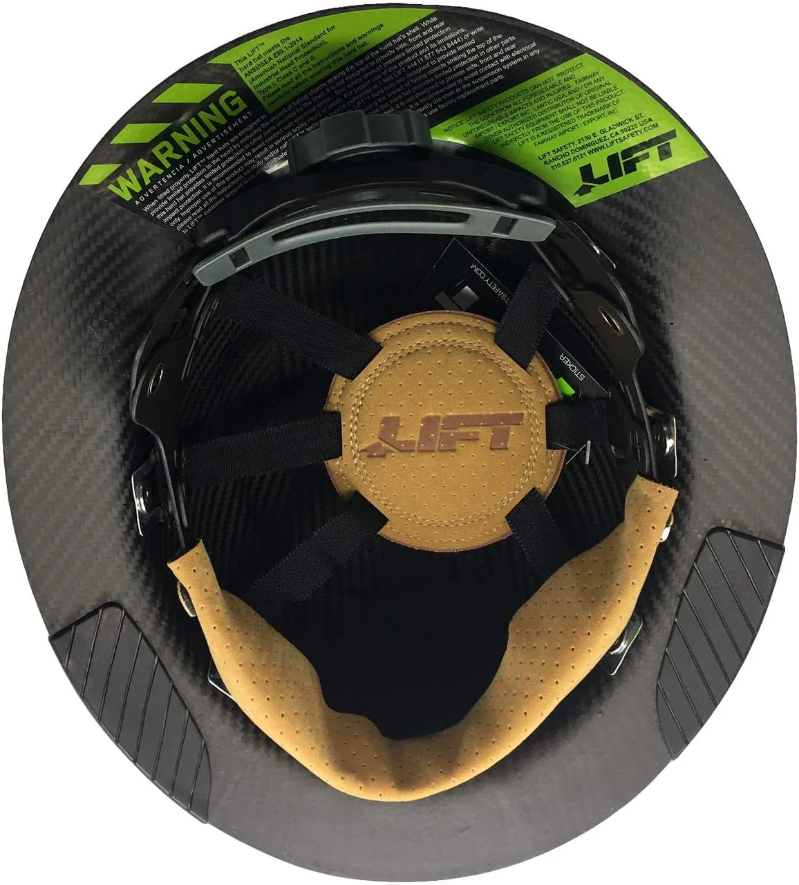 Lift Safety Helmet - Actual Carbon Fiber Full Brim Hard Hat - Matte Black with Yellow Reflective Decals with Hard Hat Tote Bag
