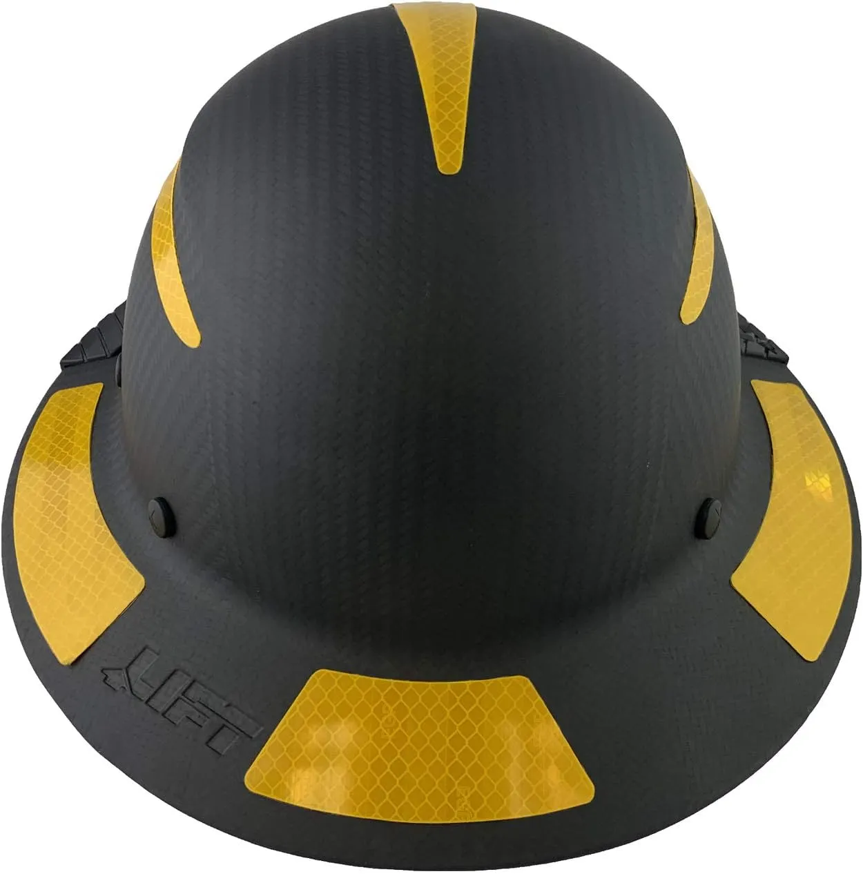 Lift Safety Helmet - Actual Carbon Fiber Full Brim Hard Hat - Matte Black with Yellow Reflective Decals with Hard Hat Tote Bag