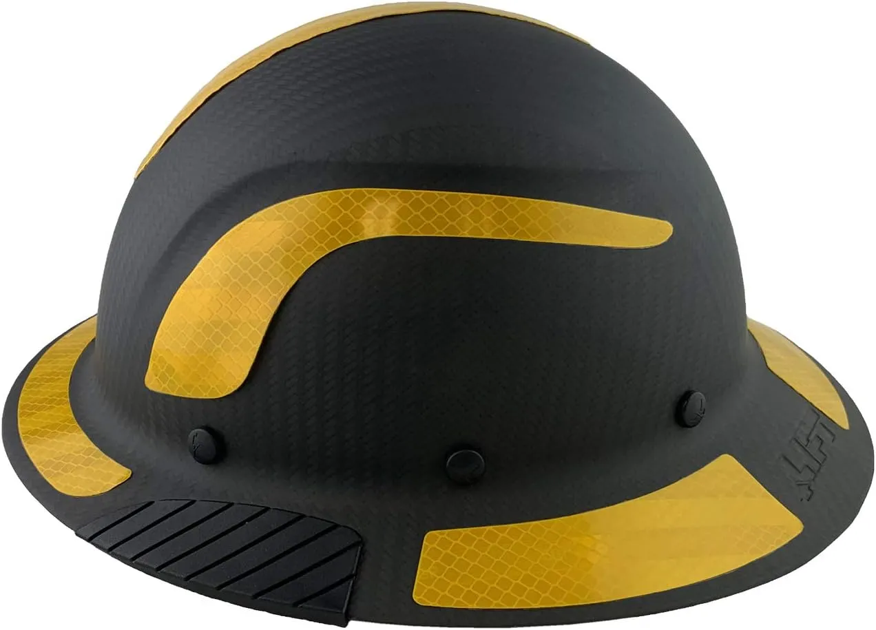 Lift Safety Helmet - Actual Carbon Fiber Full Brim Hard Hat - Matte Black with Yellow Reflective Decals with Hard Hat Tote Bag