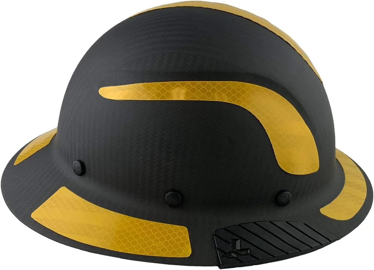 Lift Safety Helmet - Actual Carbon Fiber Full Brim Hard Hat - Matte Black with Yellow Reflective Decals with Hard Hat Tote Bag