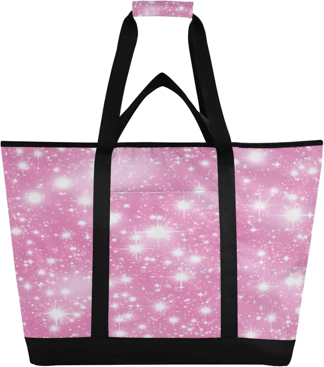 Light Pink Glittery Reusable Insulated Cooler Bag with Ice Pack Compartment - Large 47L Waterproof Thermal Grocery Tote for Picnic Beach Camping Lunch Storage