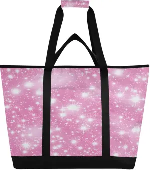Light Pink Glittery Reusable Insulated Cooler Bag with Ice Pack Compartment - Large 47L Waterproof Thermal Grocery Tote for Picnic Beach Camping Lunch Storage