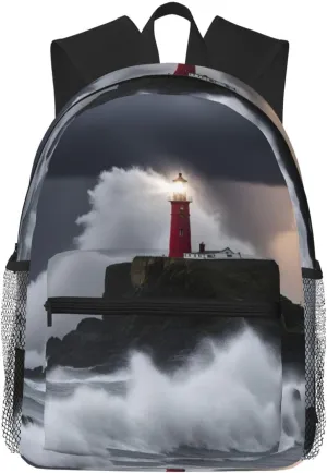 Lighthouse In Storm Lightweight and Comfortable Backpack - Classic Stylish Day Bag, fit for Travel, Sports, Work