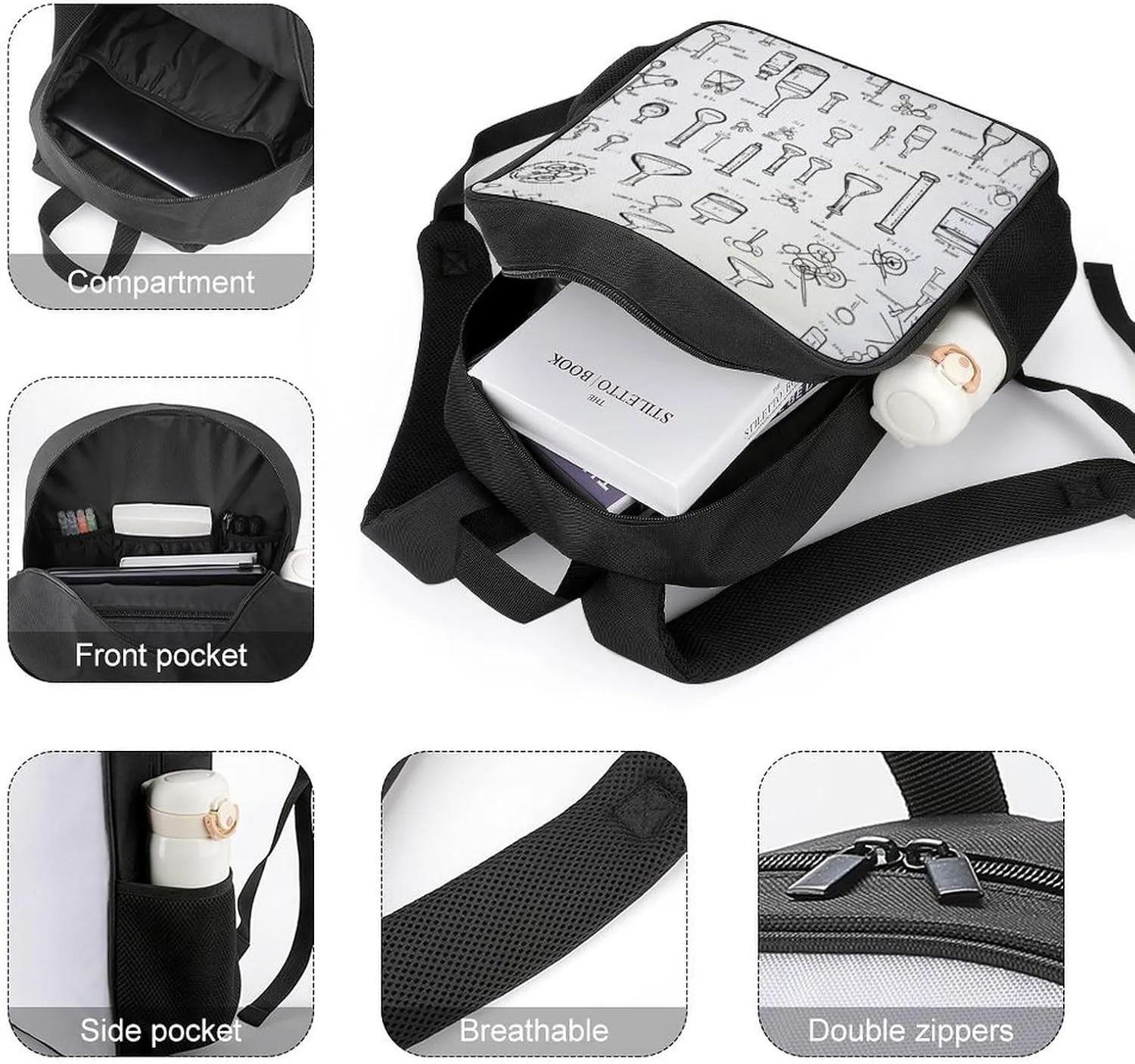 Lightweight Backpacks Cute Travel Bag Durable Chemistry Print Printing Small Travel Backpack For Women & Men