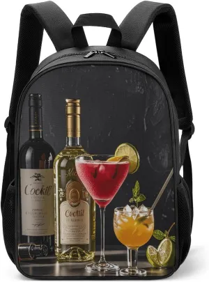 Lightweight Backpacks Cute Travel Bag Durable Cocktail Glasses And Wine Bottles Printing Small Travel Backpack For Women & Men