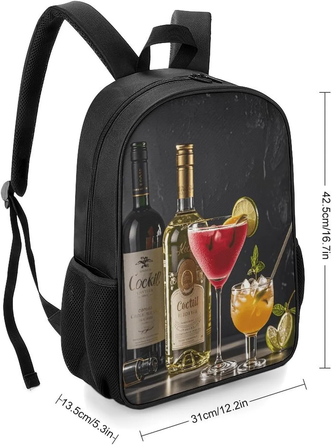 Lightweight Backpacks Cute Travel Bag Durable Cocktail Glasses And Wine Bottles Printing Small Travel Backpack For Women & Men