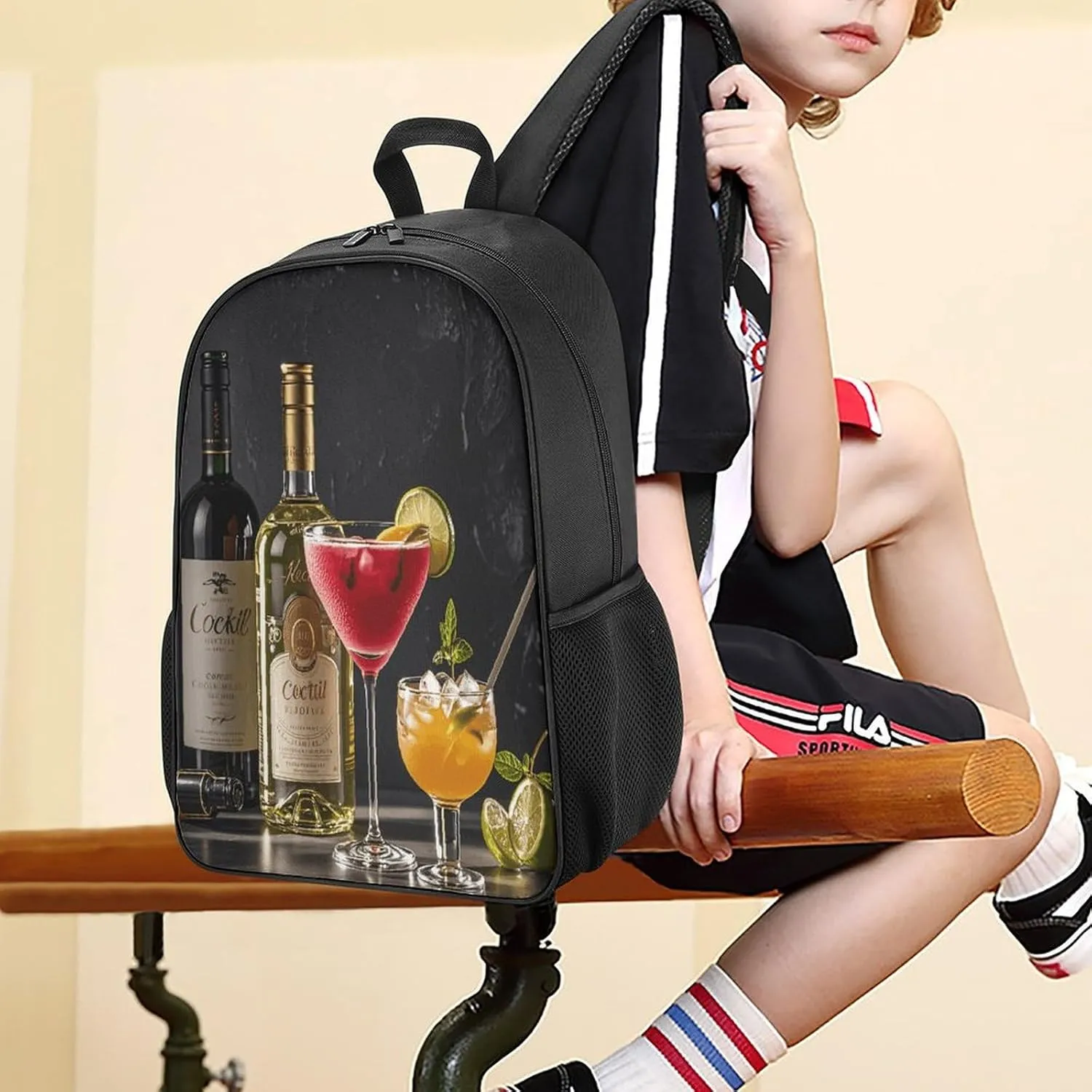Lightweight Backpacks Cute Travel Bag Durable Cocktail Glasses And Wine Bottles Printing Small Travel Backpack For Women & Men