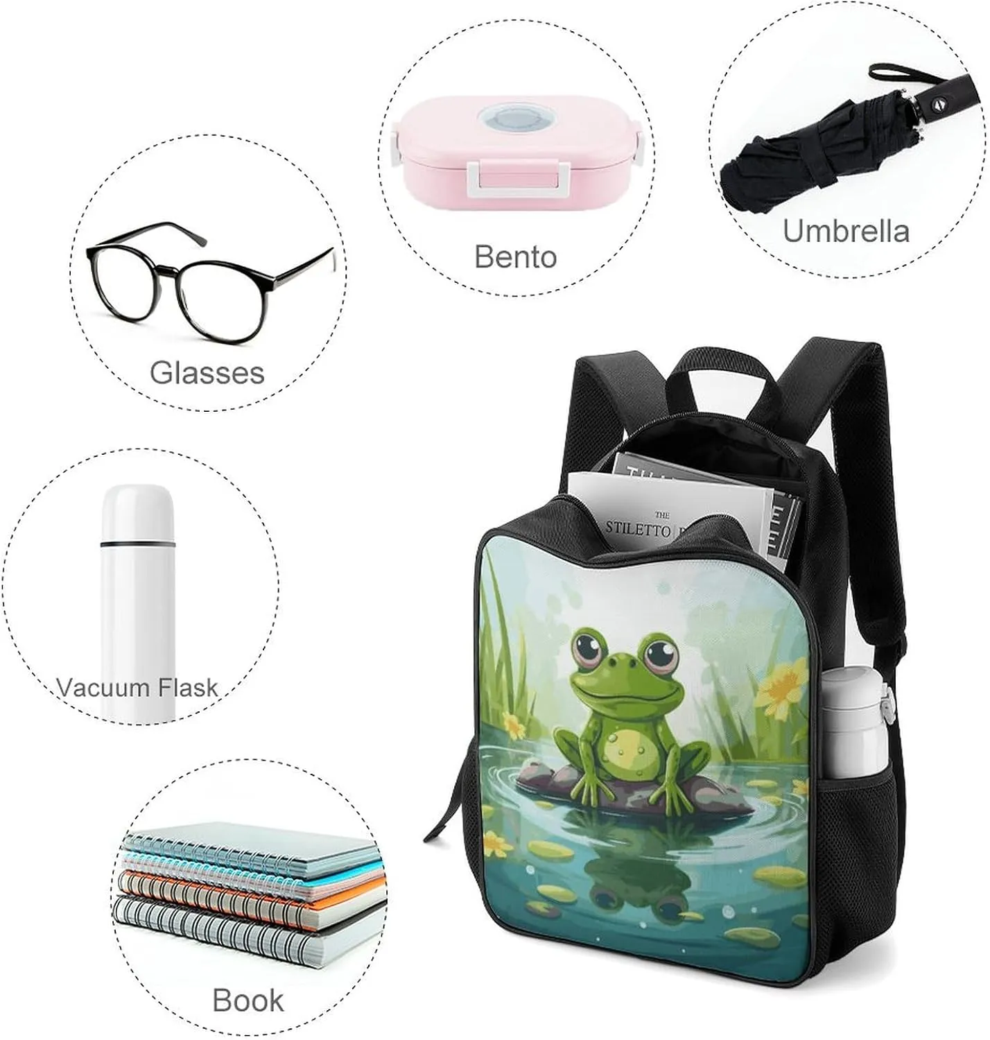 Lightweight Backpacks Cute Travel Bag Durable Frog in A Pond Printing Small Travel Backpack For Women & Men