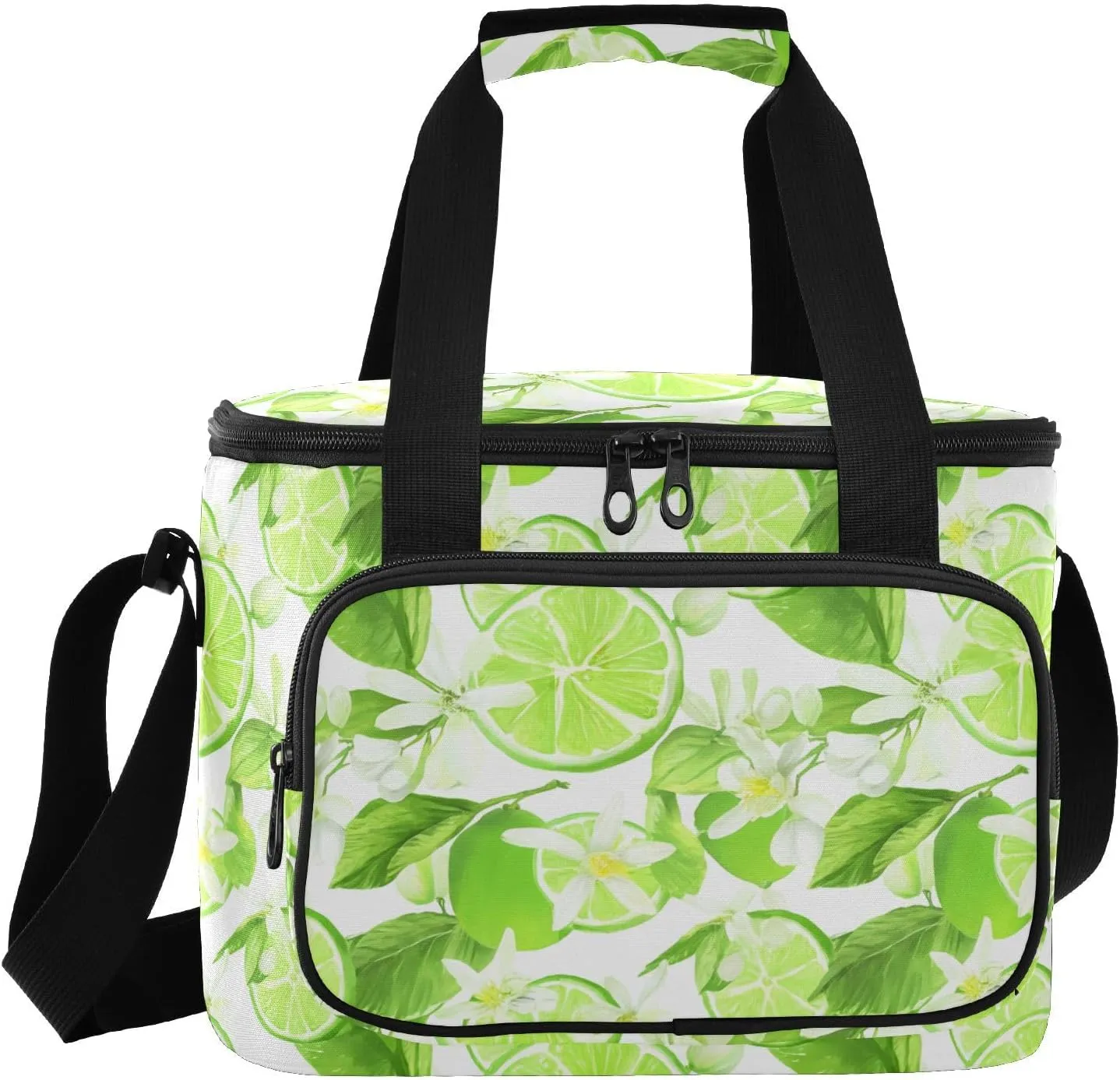 Lime Blossom White Insulated Cooler Bag for Women Men Leakproof 24 Can Camping Cooler Tote for Work Office Picnic