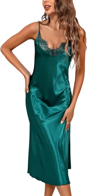 Litherday Silk Nightgown for Women Long Satin Slip Dress Nightdress Silky Chemise Nightie Soft V Neck Nightwear