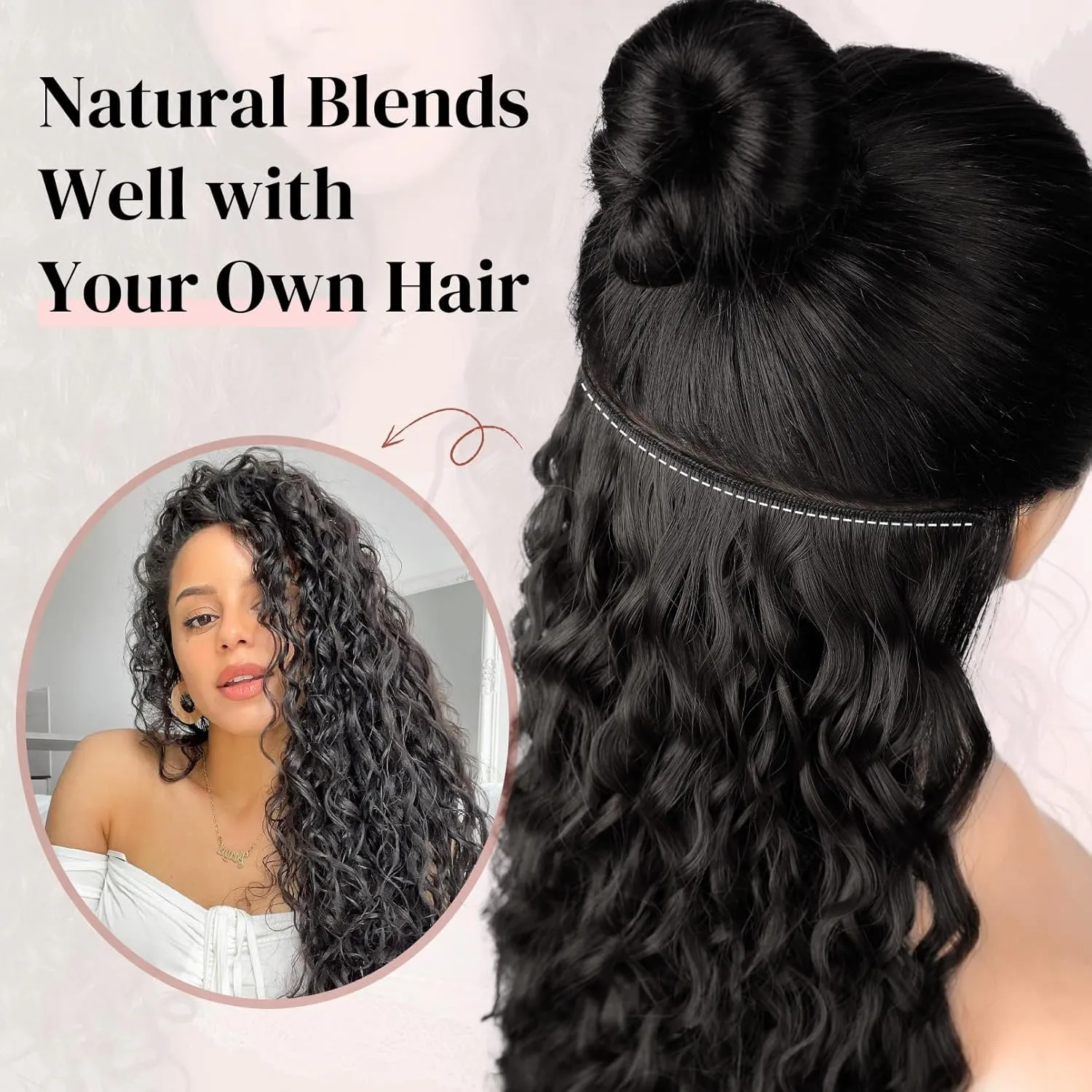 LONAI Hair Extension,9PCS 22" Curly Clip in Hair Extensions LN002 Long Soft Thick Synthetic Hairpieces for Women-Ash Blonde