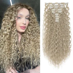 LONAI Hair Extension,9PCS 22" Curly Clip in Hair Extensions LN002 Long Soft Thick Synthetic Hairpieces for Women-Ash Blonde