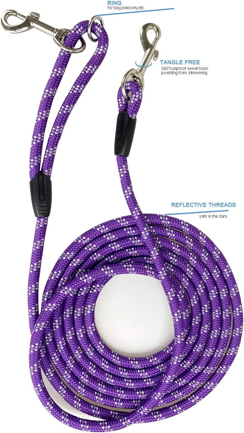 Long Rope Dog Leash for Dog Training 12FT 20FT 30FT 50FT, Reflective Threads Dog Leashes Tie-Out Check Cord Recall Training Agility Lead for Large Medium Small Dogs (Purple, 10mm*50ft)
