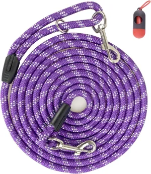 Long Rope Dog Leash for Dog Training 12FT 20FT 30FT 50FT, Reflective Threads Dog Leashes Tie-Out Check Cord Recall Training Agility Lead for Large Medium Small Dogs (Purple, 10mm*50ft)