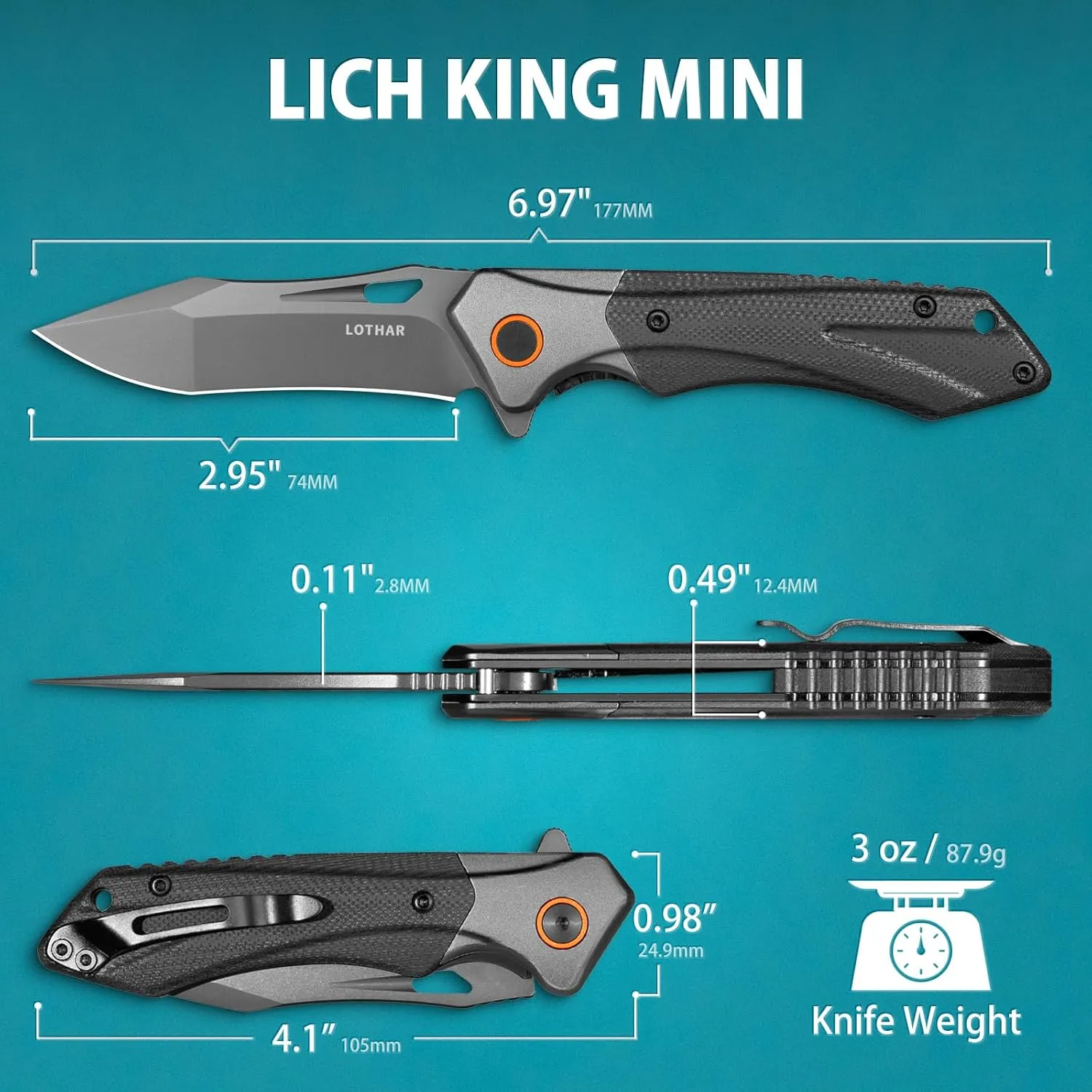 LOTHAR Pocket Knife for Men,2.95” D2 Steel Folding Knife with G10 Handle, Gifts for Men Cool EDC Knife, Pocket Clip, Exotic Touch Pocket EDC Knife (BLACK MINI)