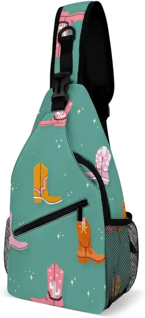 Lovely Cowboy Boots Crossbody Sling Backpack Sling Bag Adjustable Travel Hiking Chest Bags Daypack