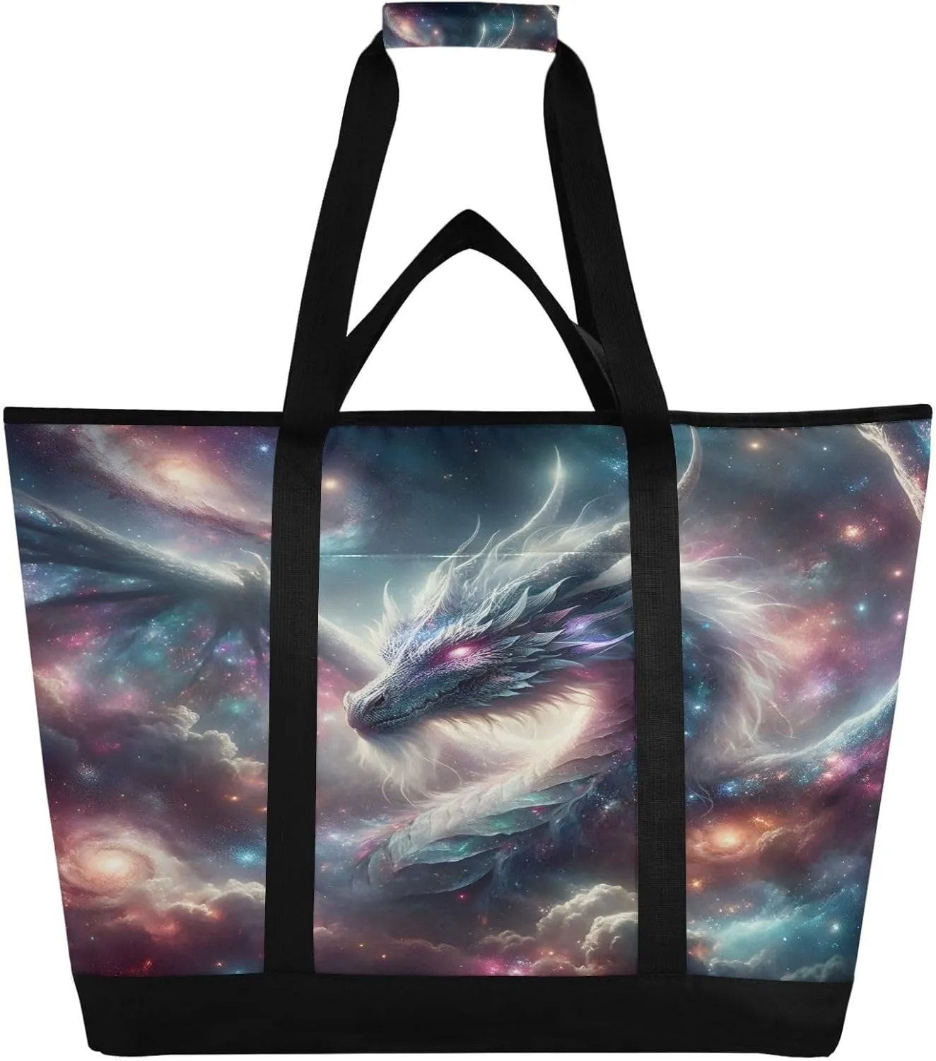 Luminous Galactic Dragon Reusable Insulated Lunchbox Cooler Bag, Leakproof Kitchen Grocery Bag Collapsible Portable Cooler Tote Bag for Picnic, Camping, Office, Travel