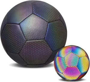 Luminous Soccer Ball for Night Games & Training, Reflective Soccer Ball with Net Pocket Air Needle, Glow in The Dark Soccer Ball, Sports Gifts for Boys, Kids, & Men(Black, Size 5)