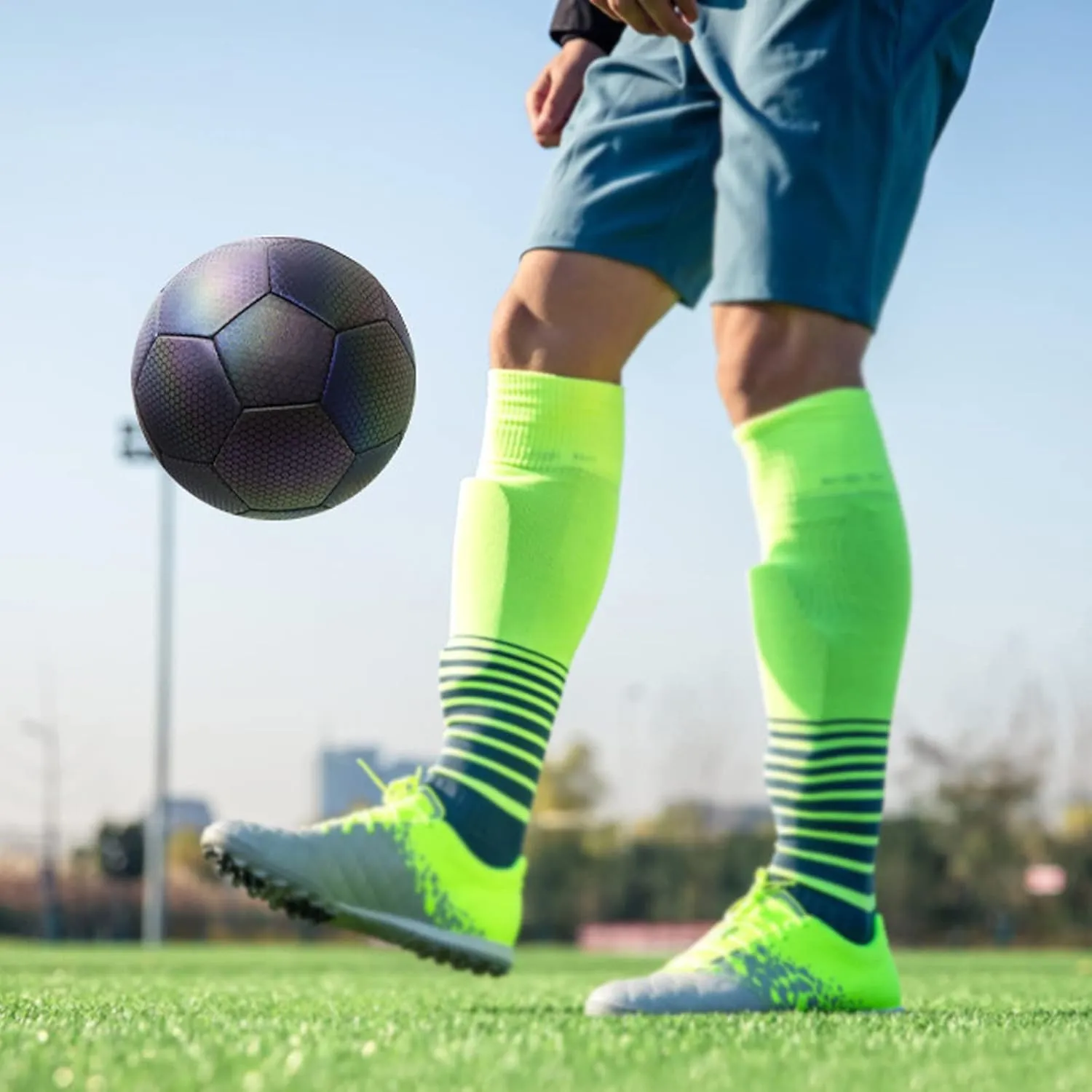 Luminous Soccer Ball for Night Games & Training, Reflective Soccer Ball with Net Pocket Air Needle, Glow in The Dark Soccer Ball, Sports Gifts for Boys, Kids, & Men(Black, Size 5)