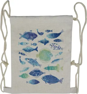 Lunarable Blue Drawstring Backpack, Fish Pattern, Sackpack Bag