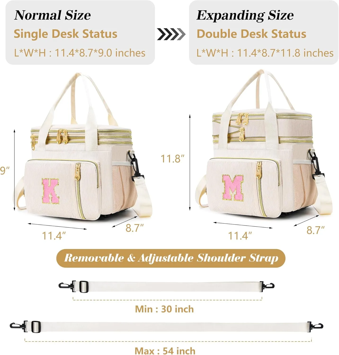 Lunch Box for Women Insulated Lunch Bag-16L-Leakproof Cooler Bag Personalized Adult Lunch Box with Adjustable Shoulder Strap, Gift for Women/Stuff/Teacher for Work Picnin Travel, Beige, Initial C