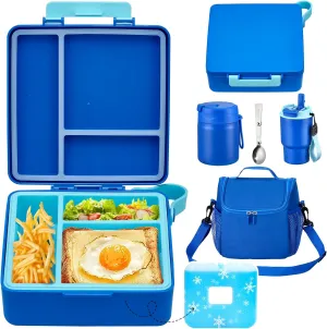 Lunch Box Set with Bento Box Container, 17OZ Stainless Steel Food Soup Thermo, Kids Water Bottle & Portable Insulated Lunch Bag – Leakproof, Hot/Cold Retention for School, Travel(Blue)
