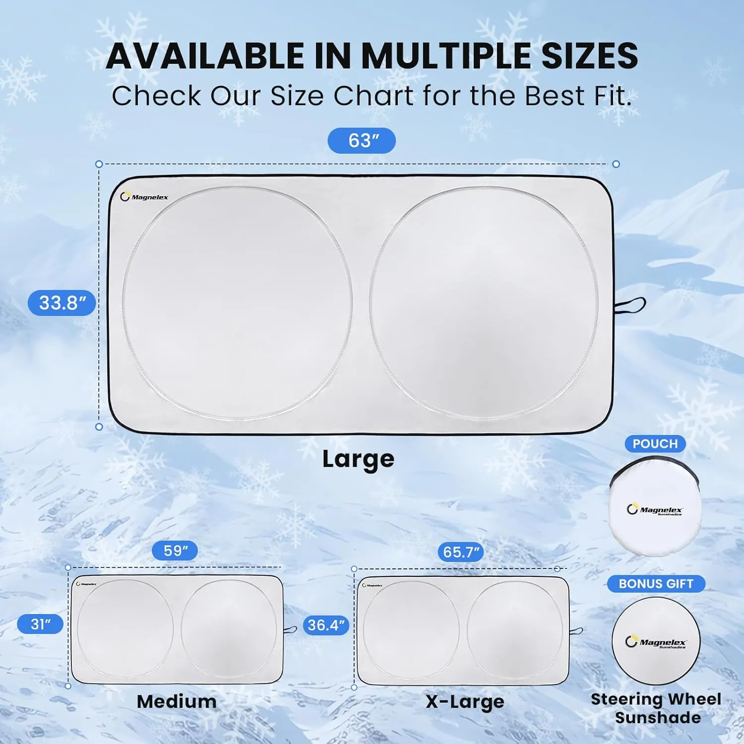 Magnelex Car Windshield Sunshade | Innovative No-Light-Pass Technology for Maximum Protection | Foldable Sun Shade Keeps Your Vehicle Cool | Fit for Cars, Trucks, and SUVs | Large (63 x 33.8 in)