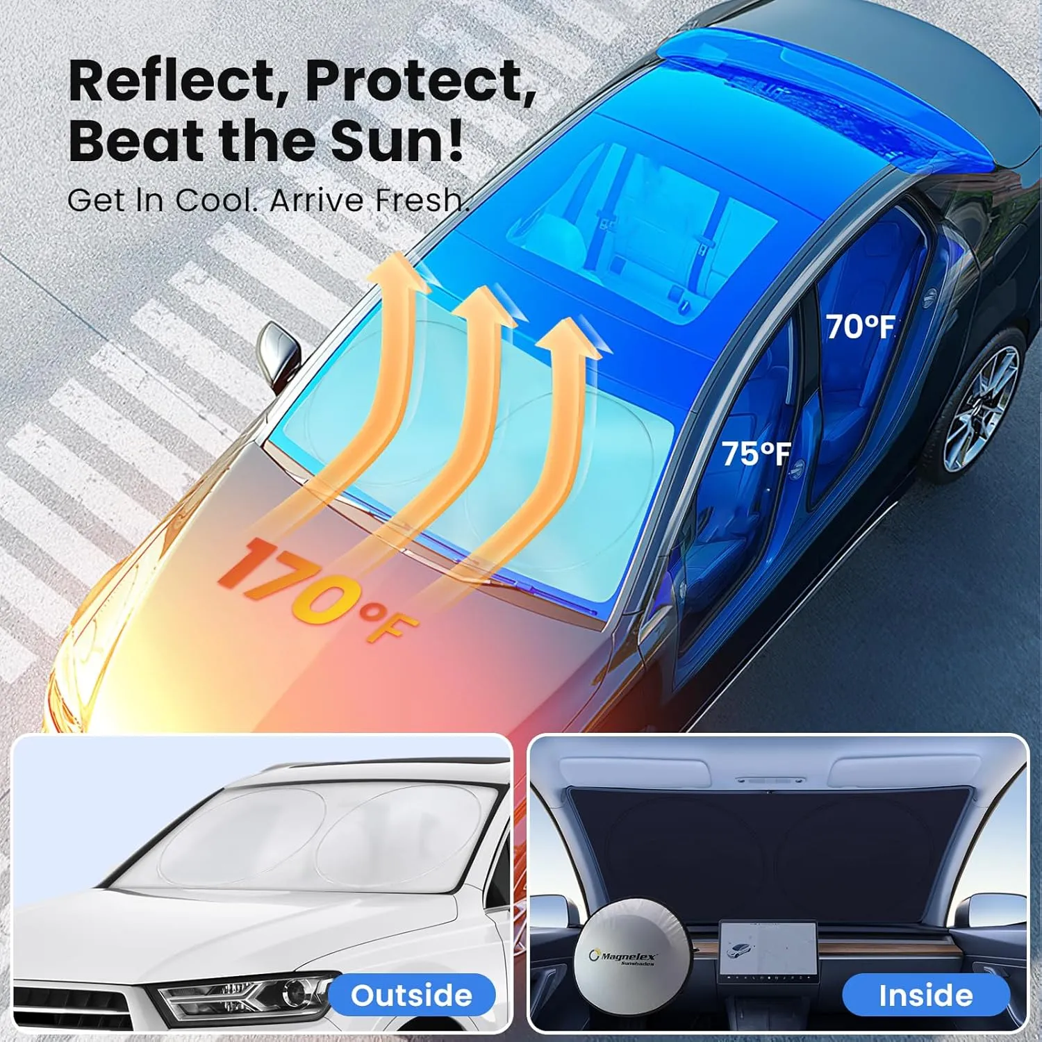 Magnelex Car Windshield Sunshade | Innovative No-Light-Pass Technology for Maximum Protection | Foldable Sun Shade Keeps Your Vehicle Cool | Fit for Cars, Trucks, and SUVs | Large (63 x 33.8 in)