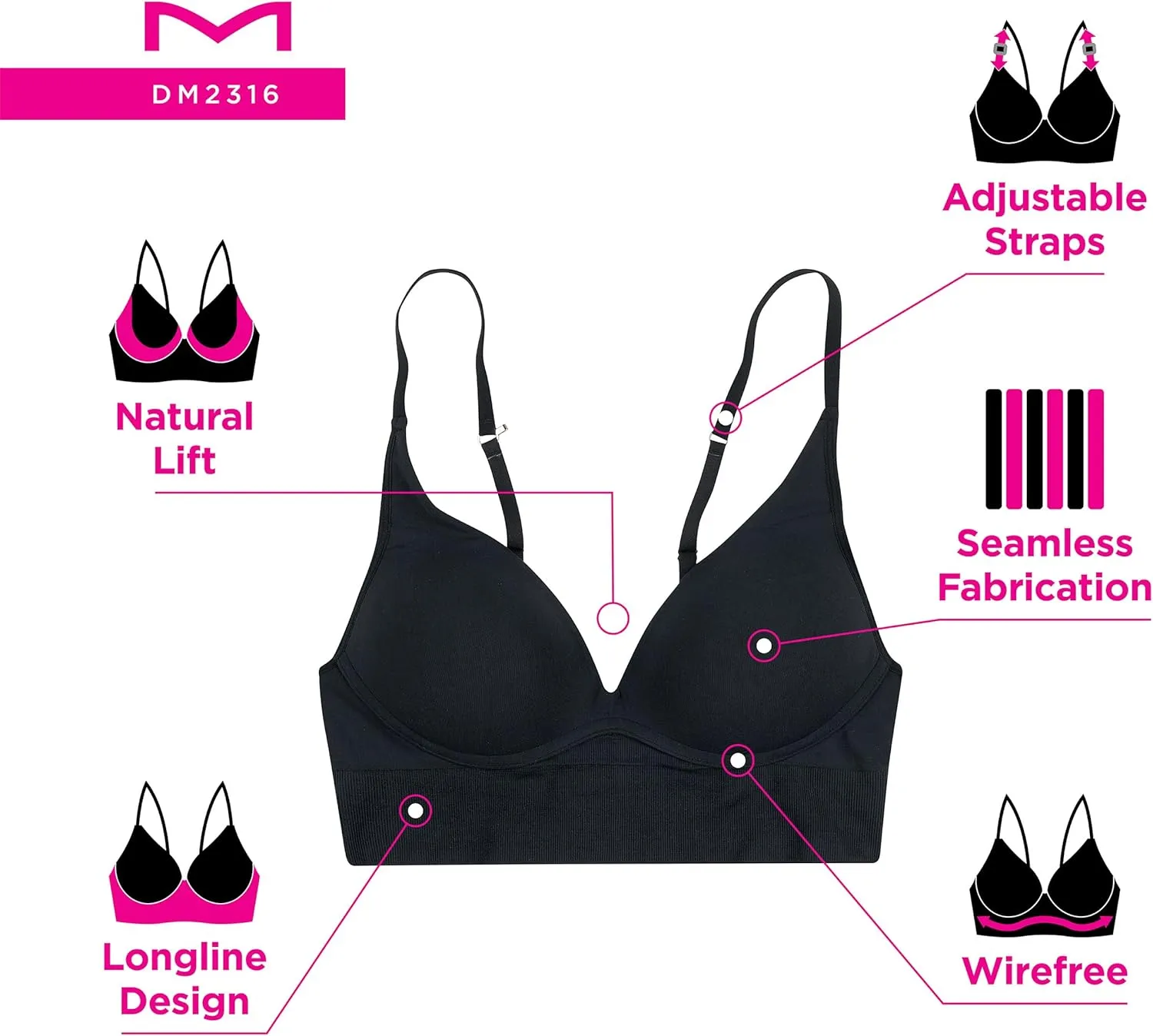 Maidenform Women's M Seamless Lift Bralette, Wireless Long-line Convertible Tank-style Bralette