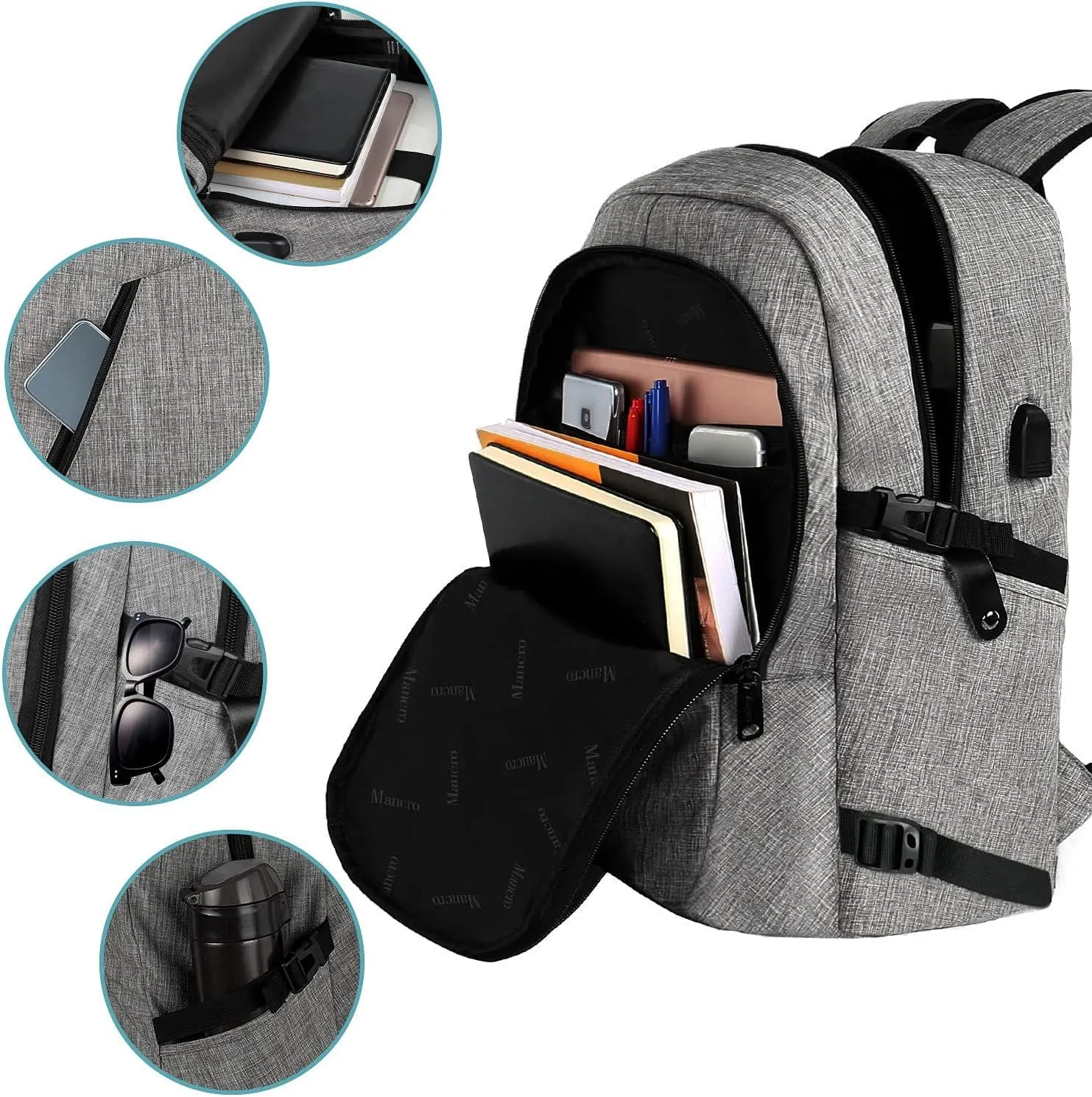 Mancro 17.3 Inch Business Laptop Backpack Large Travel Backpack with USB Charging Port Lightweight Anti-Theft Laptop Backpack for Men & Women