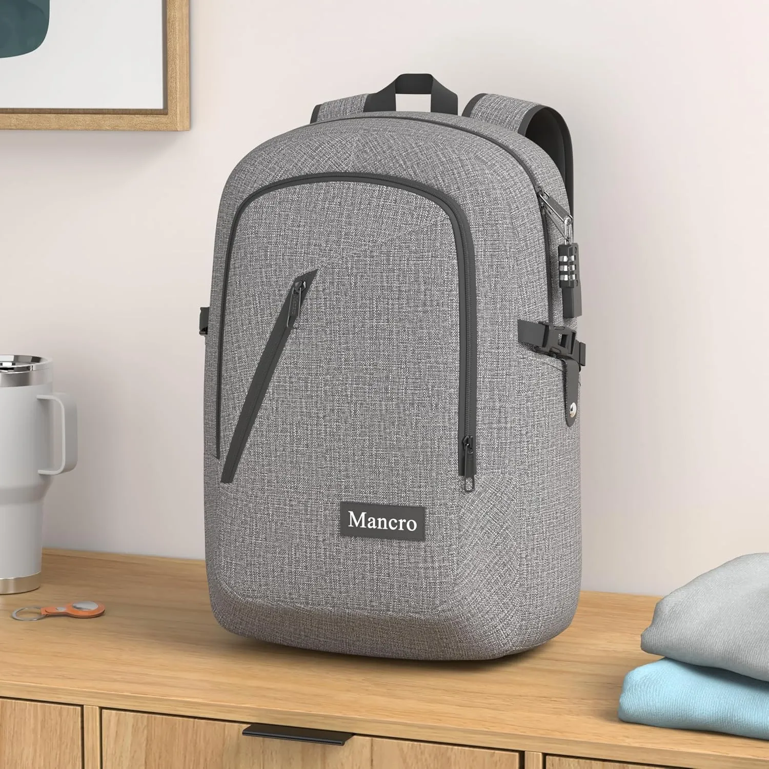 Mancro 17.3 Inch Business Laptop Backpack Large Travel Backpack with USB Charging Port Lightweight Anti-Theft Laptop Backpack for Men & Women