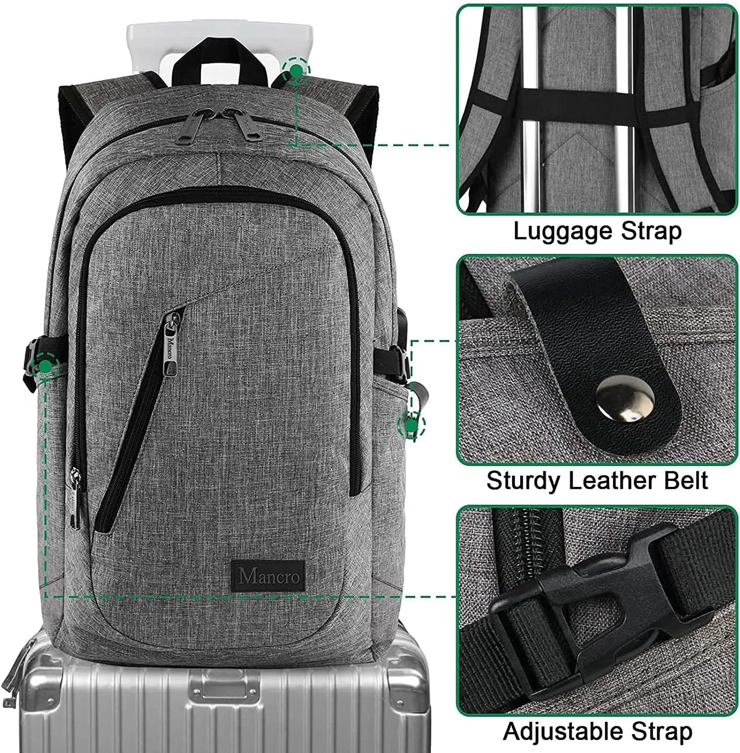 Mancro 17.3 Inch Business Laptop Backpack Large Travel Backpack with USB Charging Port Lightweight Anti-Theft Laptop Backpack for Men & Women