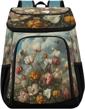 Many Tulip Flower Clusters (1) Picnic Cooler Backpack Leakproof Large Capacity Insulated Lunch Bag for Beach, Camping, Fishing