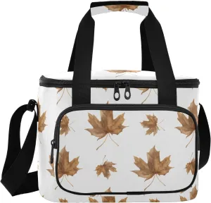 Maple Leaves White Insulated Cooler Bag for Women Men Leakproof 24 Can Camping Lunch Coolers for Travel Outdoors Trip