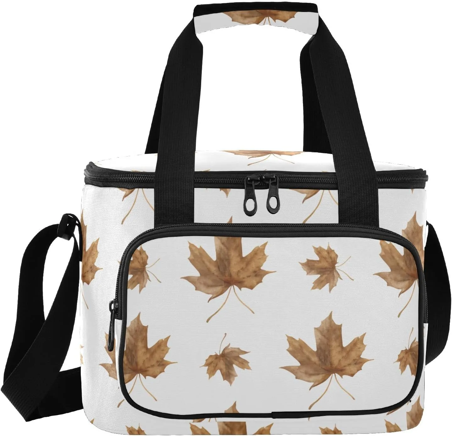 Maple Leaves White Insulated Cooler Bag for Women Men Leakproof 24 Can Camping Lunch Coolers for Travel Outdoors Trip
