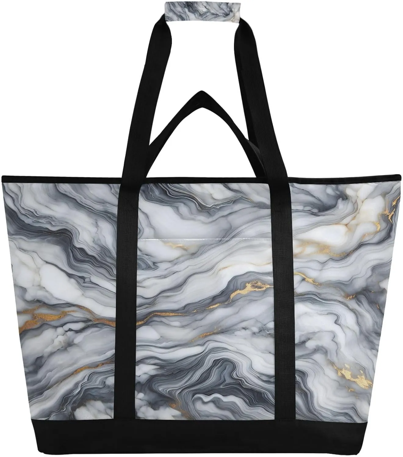 Marble Grey Gold Texture Reusable Insulated Lunchbox Cooler Bag, Leakproof Kitchen Grocery Bag Collapsible Portable Cooler Tote Bag for Picnic, Camping, Office, Travel