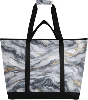Marble Grey Gold Texture Reusable Insulated Lunchbox Cooler Bag, Leakproof Kitchen Grocery Bag Collapsible Portable Cooler Tote Bag for Picnic, Camping, Office, Travel