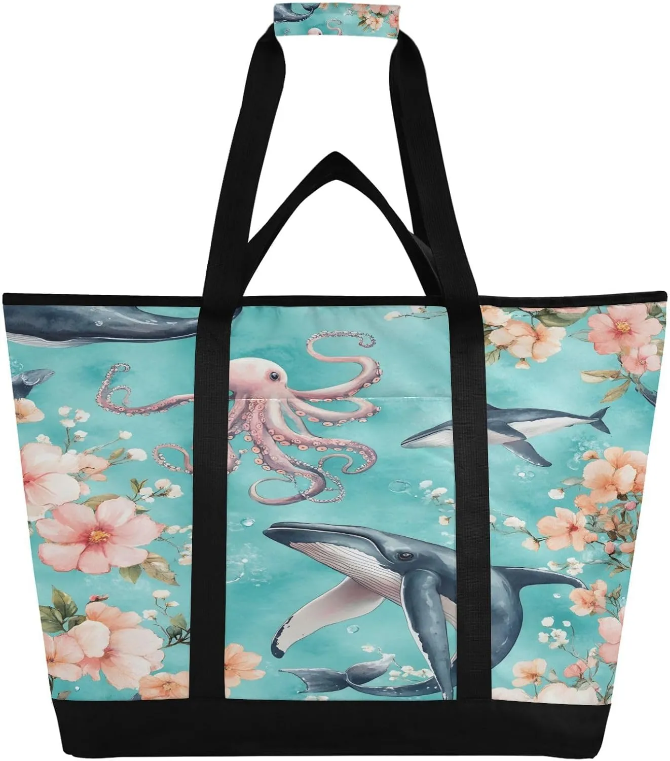 Marine Life Reusable Insulated Lunchbox Cooler Bag, Leakproof Kitchen Grocery Bag Collapsible Portable Cooler Tote Bag for Picnic, Camping, Office, Travel