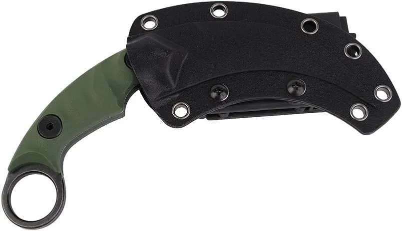 MASALONG Outdoor Survival claw Tactical teeth Knife Double edged sharp Fixed Blade Knife With Sheath (5CR Black Stone wash Green handle)