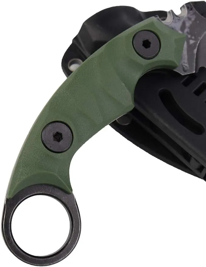 MASALONG Outdoor Survival claw Tactical teeth Knife Double edged sharp Fixed Blade Knife With Sheath (5CR Black Stone wash Green handle)