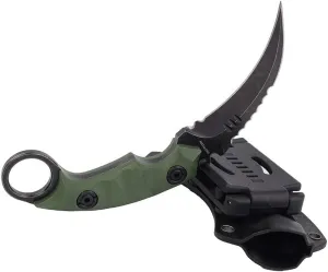 MASALONG Outdoor Survival claw Tactical teeth Knife Double edged sharp Fixed Blade Knife With Sheath (5CR Black Stone wash Green handle)