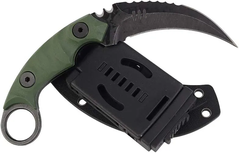 MASALONG Outdoor Survival claw Tactical teeth Knife Double edged sharp Fixed Blade Knife With Sheath (5CR Black Stone wash Green handle)