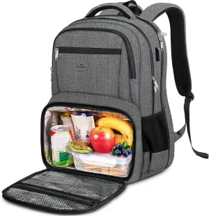 MATEIN Backpack Lunch Box, 18 Inch Work Laptop Bag Business Backpack for Men Women, Personal Item Insulated Bag for Traveling, Heavy Duty Back Pack with Luggage Strap, Gifts for Him (Grey)