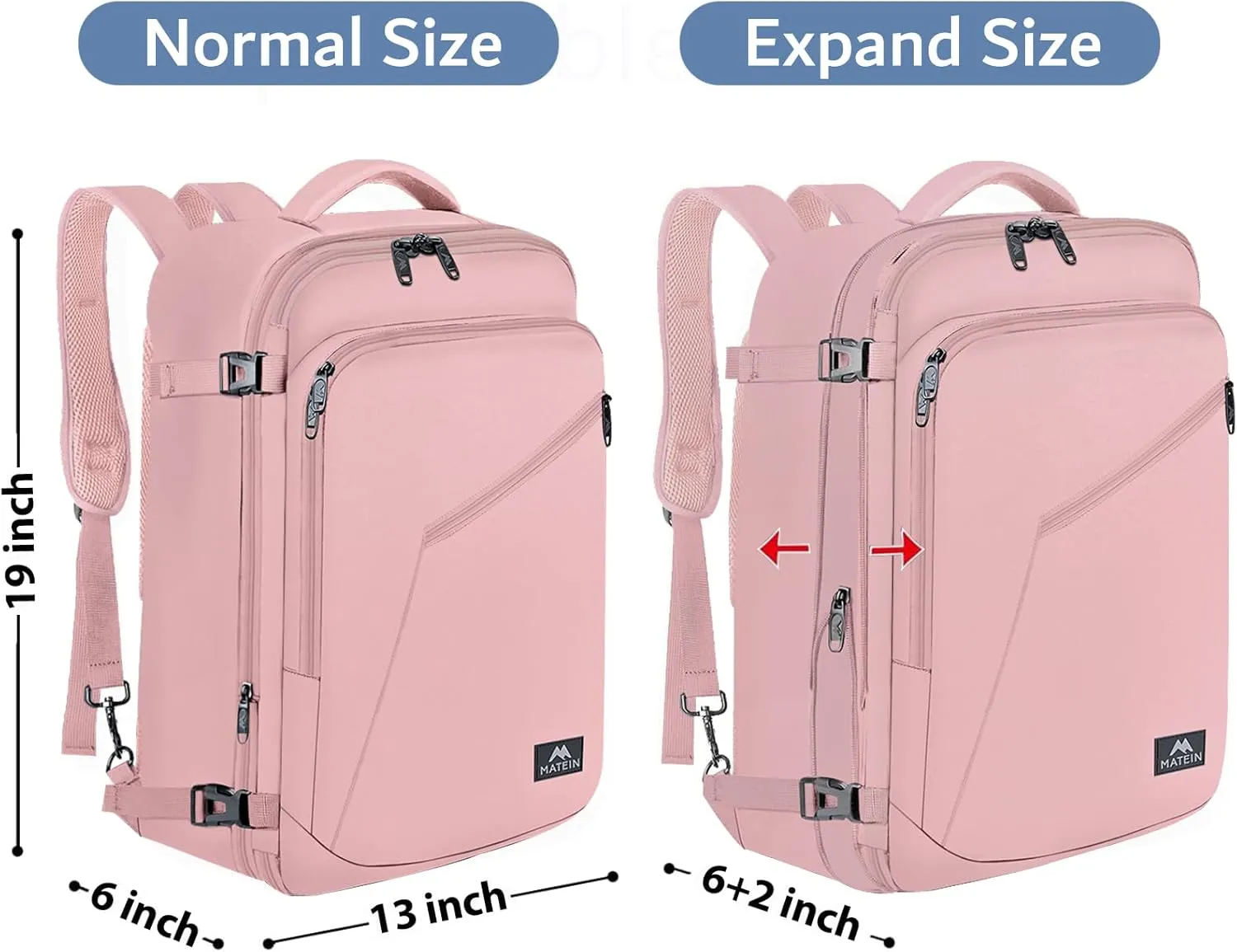 MATEIN Womens Travel Backpack, Extra Large Carryon Backpack Fits Overhead Bin, Cute Weekender Daypack for Travel on Airplane, Traveling Accessories for Women, Pink