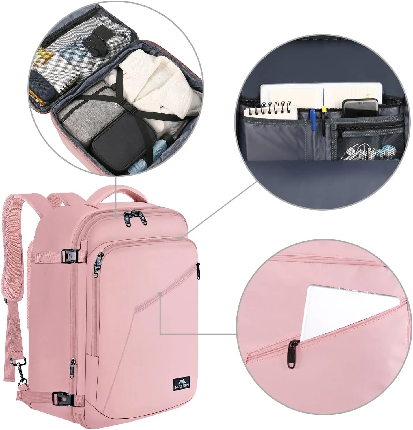 MATEIN Womens Travel Backpack, Extra Large Carryon Backpack Fits Overhead Bin, Cute Weekender Daypack for Travel on Airplane, Traveling Accessories for Women, Pink
