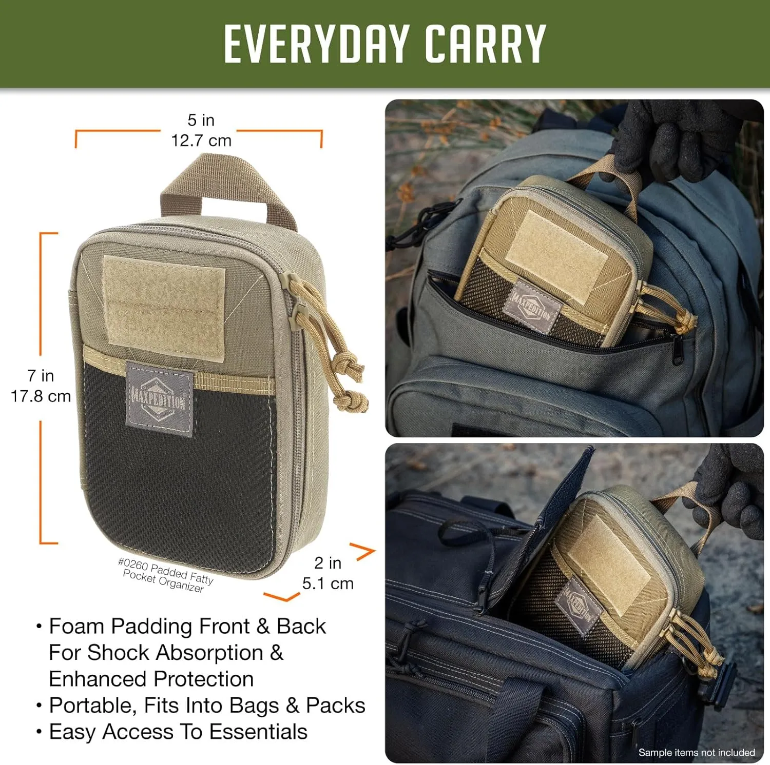 MAXPEDITION Padded Fatty Pocket Organizer (5” x 2” x 7”) EDC Pouch, Tactical Tool Pouch for Organization, MOLLE Accessories for Everyday Carry, 0260