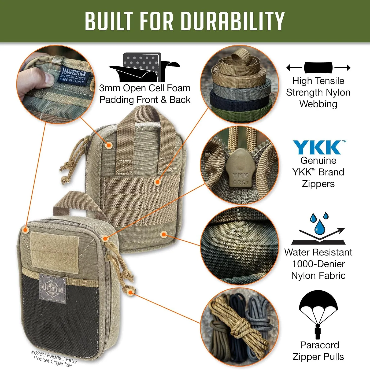 MAXPEDITION Padded Fatty Pocket Organizer (5” x 2” x 7”) EDC Pouch, Tactical Tool Pouch for Organization, MOLLE Accessories for Everyday Carry, 0260