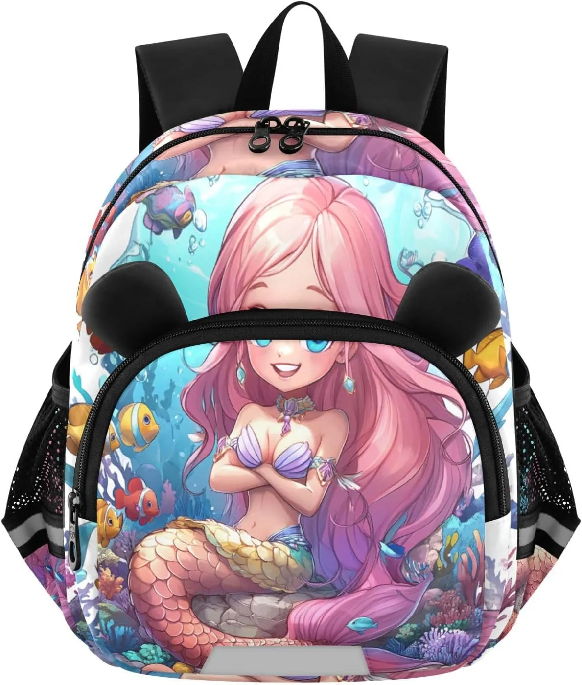 MCHIVER Mermaid Coral Reef Blue Toddler Backpack for Boys Girls 3-6 Preschool Lightweight Kids Backpack with Reflective Strips and Bag Leash for Kindergarten Daycare Travel