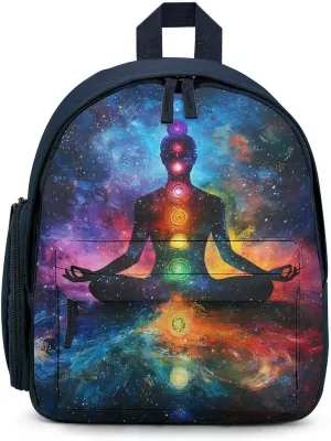 Meditating Cosmic Psychedelic Cute Backpack Basic Adjustable Bag Simple Small Daypack Camping Park Blue-style