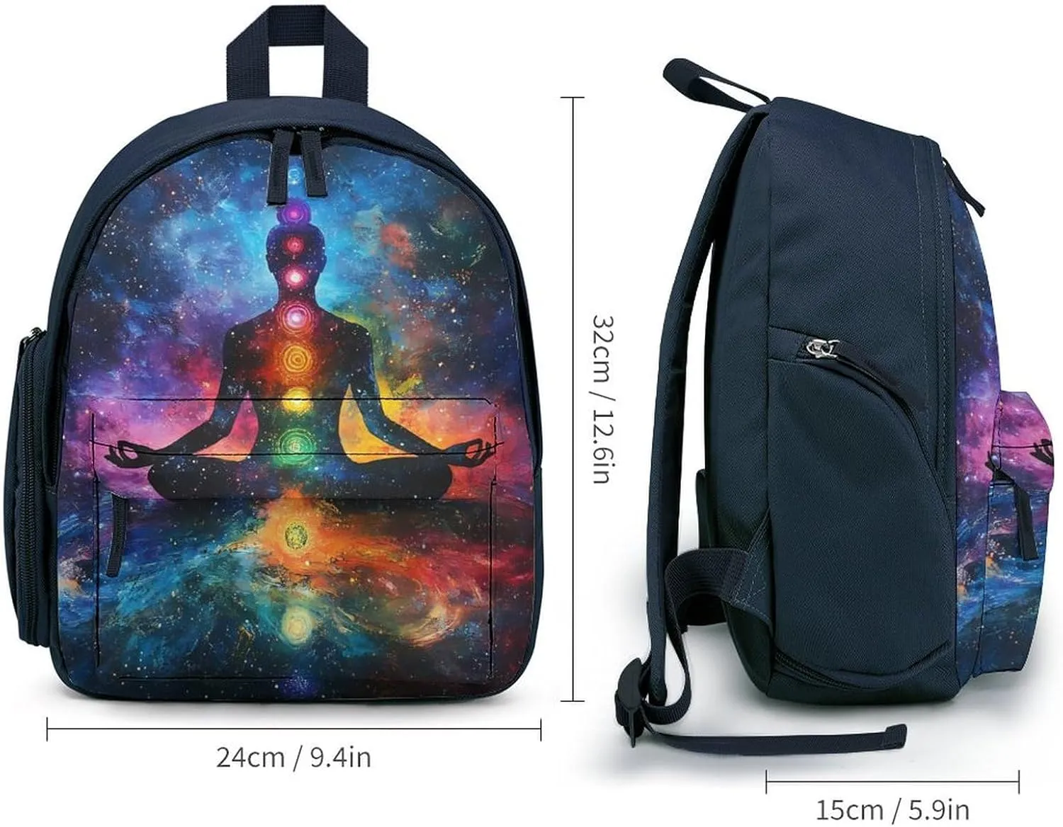 Meditating Cosmic Psychedelic Cute Backpack Basic Adjustable Bag Simple Small Daypack Camping Park Blue-style